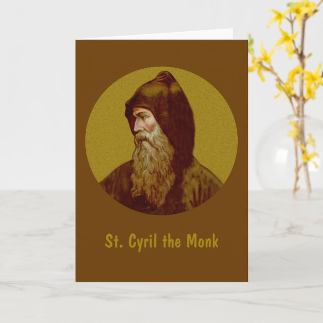 Tarjeta de felicitación plegada St. Cyril the Monk (flor amarilla)
