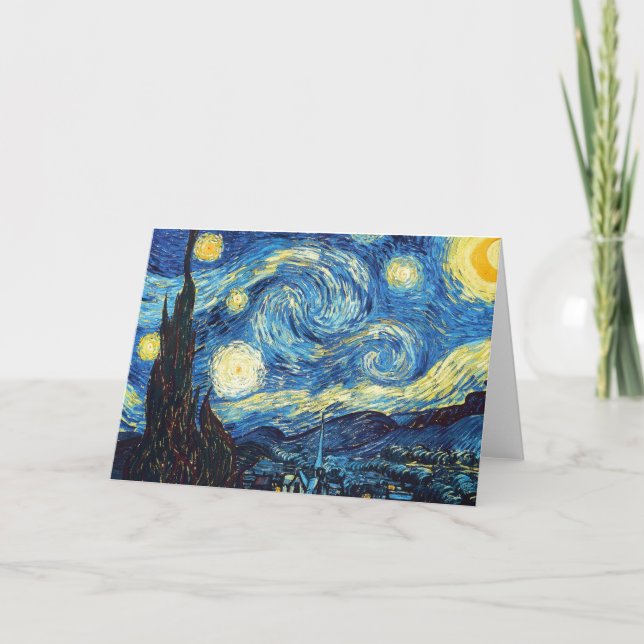Tarjeta de felicitación plegada Van Gogh Starry Ni (Anverso)