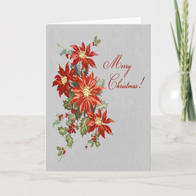 Tarjeta de felicitación Poinsettia Merry Christmas (Anverso)