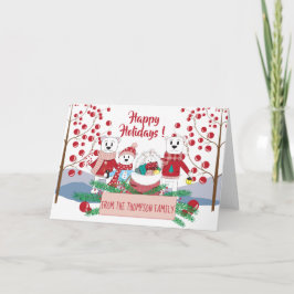 Tarjeta de felicitación Polar Bear Family y Red Be