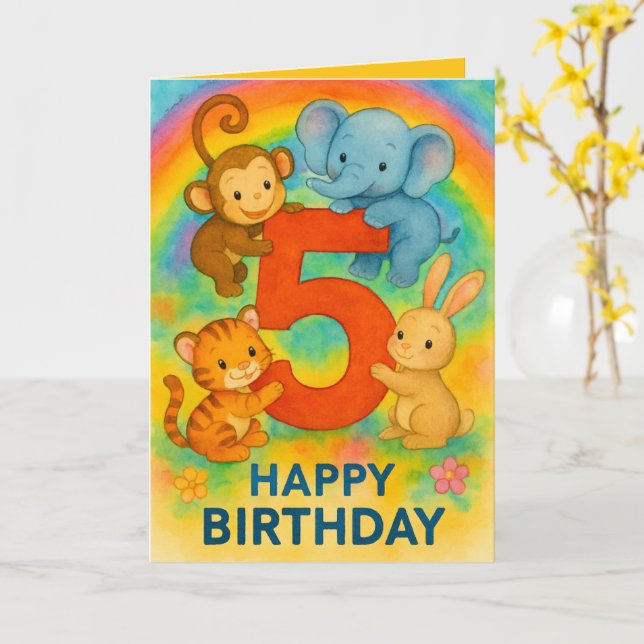 Tarjeta de felicitación por cumpleaños de cinco añ (flor amarilla)