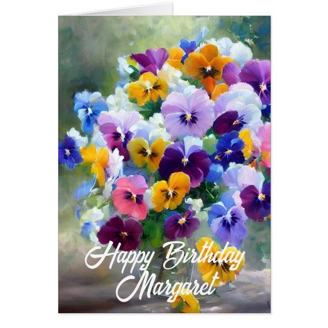 Tarjeta de felicitación por cumpleaños de Pansies (Frente)