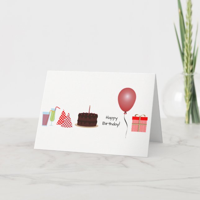 Tarjeta de felicitación por cumpleaños - en rojo (Anverso)