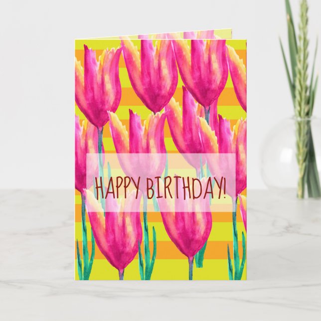 Tarjeta de felicitación por cumpleaños, tulipanes  (Anverso)