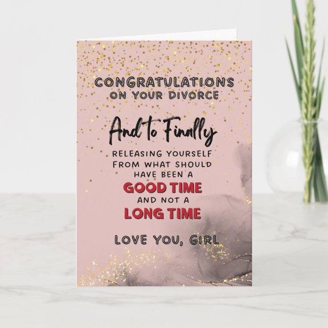 Tarjeta de felicitación por divorcio - liberarse a (Anverso)