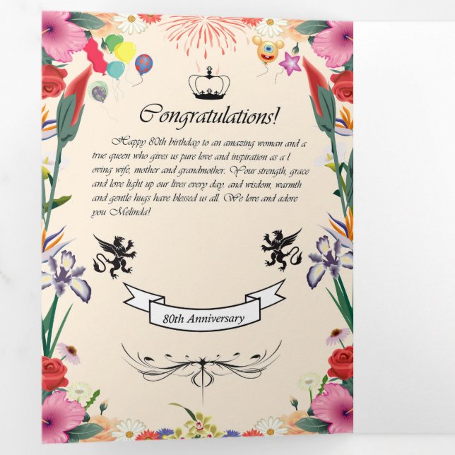 Tarjeta de felicitación por su cumpleaños número 8 (Interior primer panel)