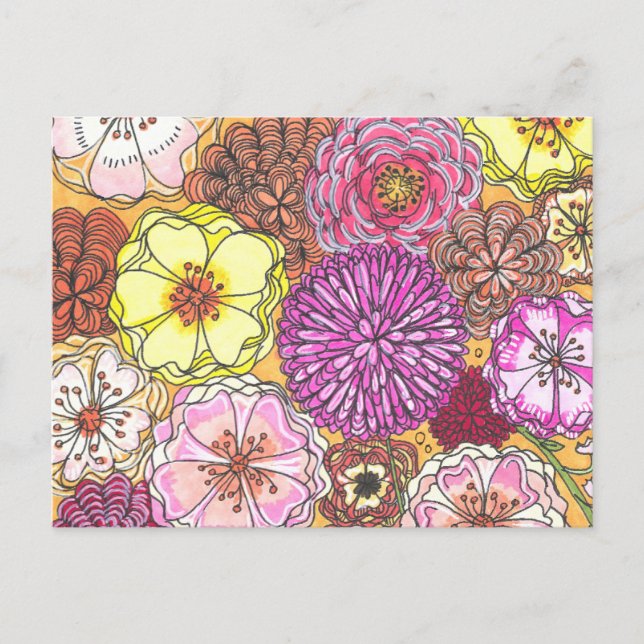 Tarjeta de felicitación postal floral de mano (Anverso)