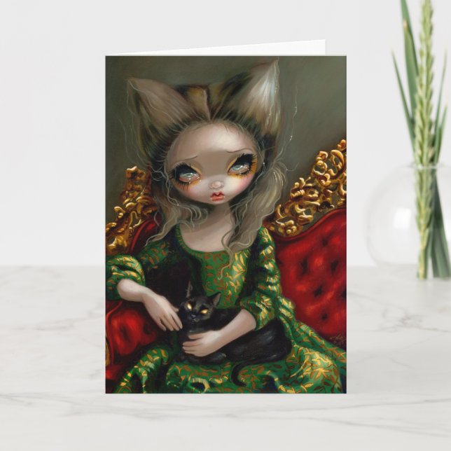 Tarjeta de felicitación "Princesa con gato negro" (Anverso)