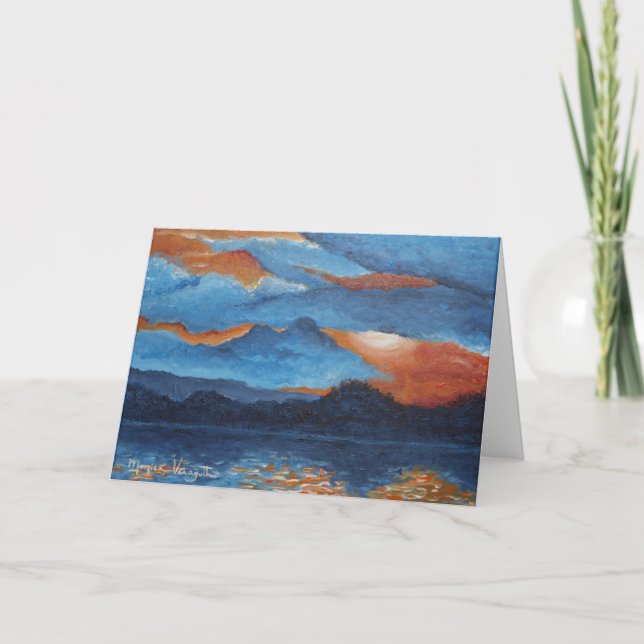 Tarjeta de felicitación -- Puesta del sol ardiente (Anverso)
