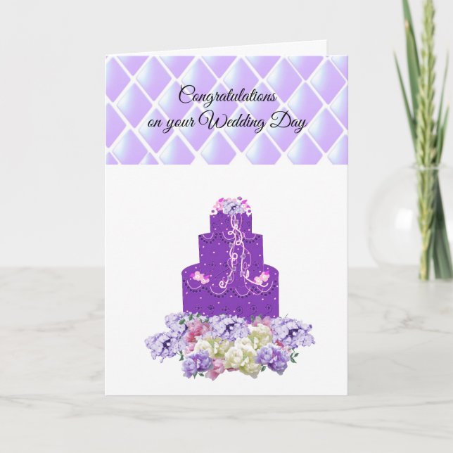 Tarjeta de felicitación Purple Boda Cake Floral (Anverso)