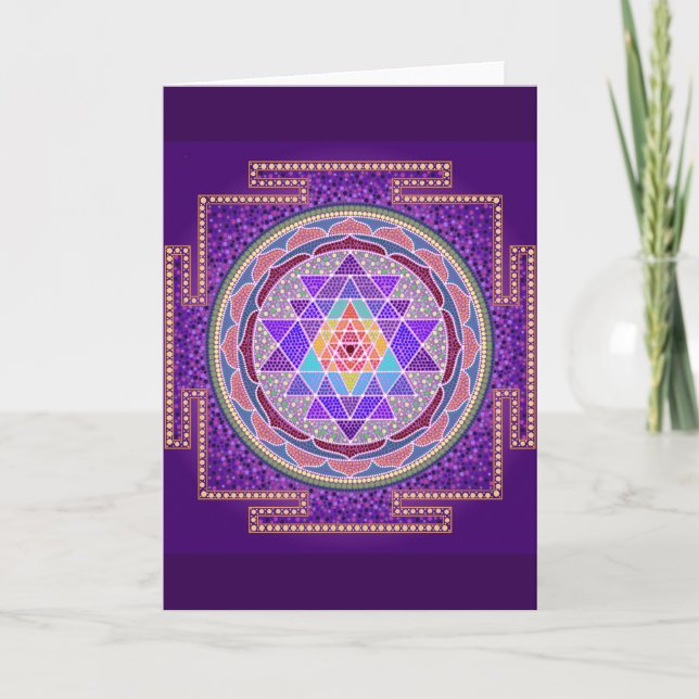 Tarjeta de felicitación púrpura de Sri Yantra (Anverso)