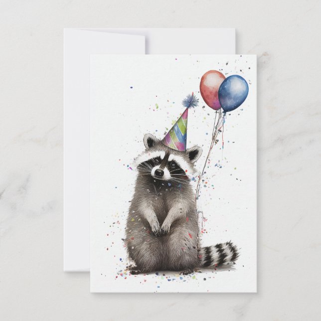 Tarjeta de felicitación Raccoon Birthday Party Fla (Anverso)