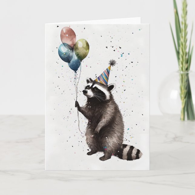 Tarjeta de felicitación Raccoon Celebration (Anverso)