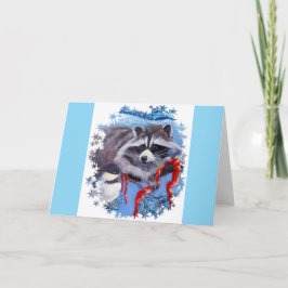 Tarjeta de felicitación Raccoon de la cinta roja
