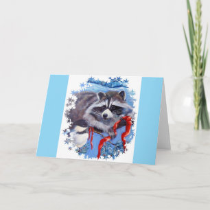 Tarjeta de felicitación Raccoon de la cinta roja