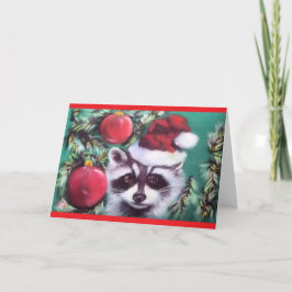 Tarjeta de felicitación Raccoon Xmas Tree Blank