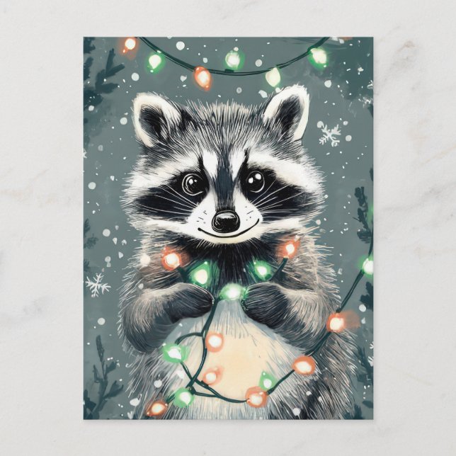 Tarjeta de felicitación Racoon para Navidades fest (Anverso)
