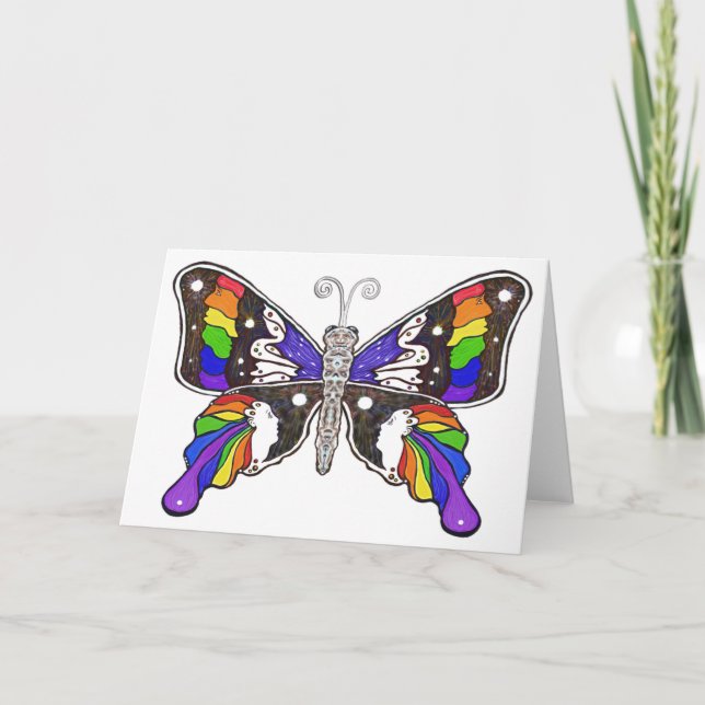Tarjeta de felicitación Rainbow de mariposa (Anverso)