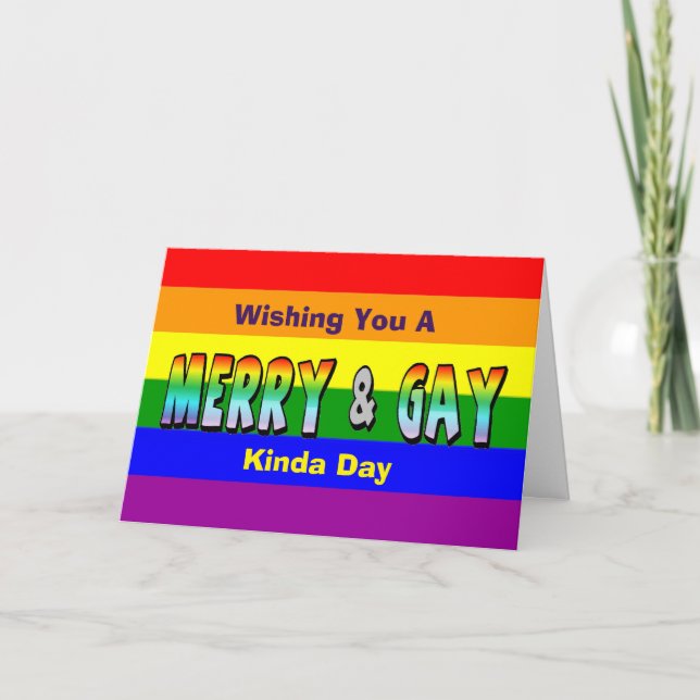 Tarjeta de felicitación Rainbow LGBT gay y merry (Anverso)