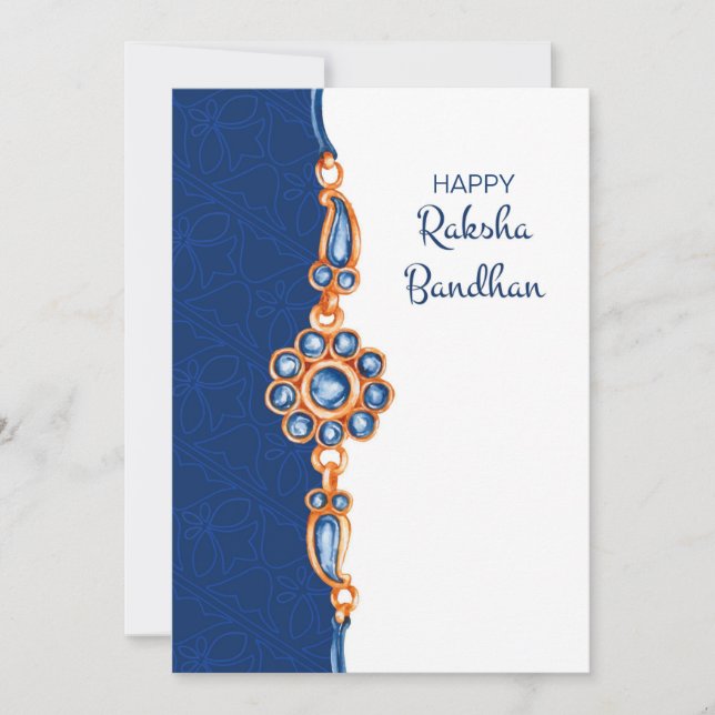 Tarjeta de felicitación Raksha Bandhan Blue and Wh (Anverso)