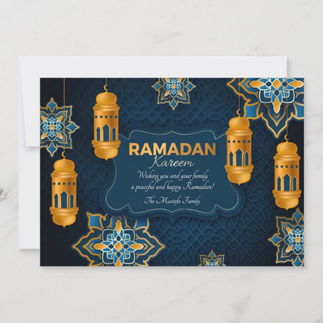 Tarjeta de felicitación Ramadan Blue and Gold (Anverso)