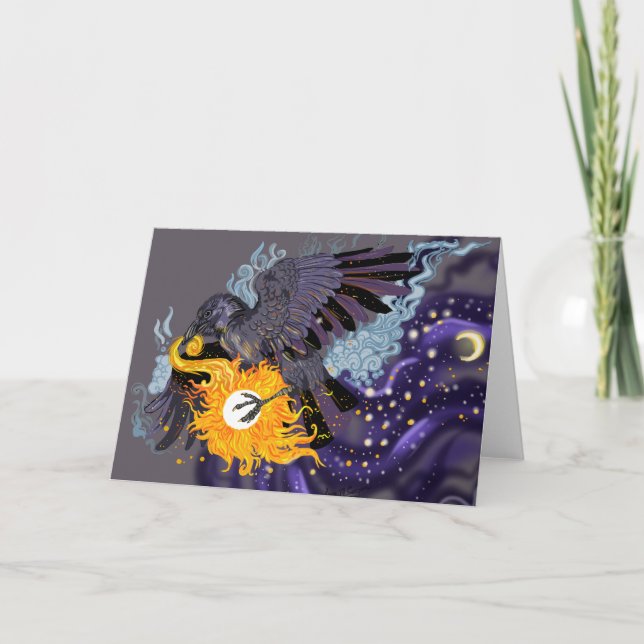 Tarjeta de felicitación Raven Sky Folklore (Anverso)