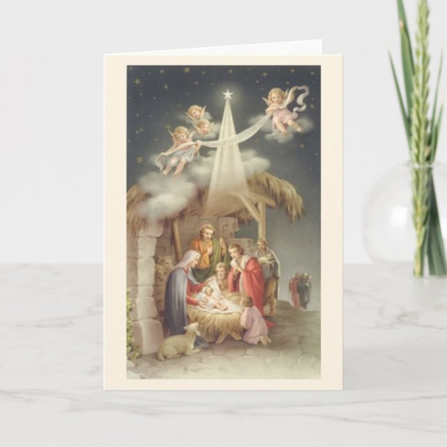 Tarjeta de felicitación religiosa de la natividad (Anverso)