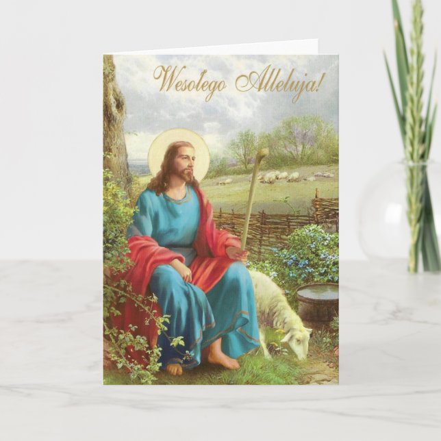 Tarjeta de felicitación religiosa polaca de Pascua (Anverso)
