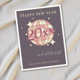 Tarjeta de felicitación retro rosa púrpura año nue
