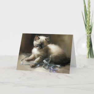 Tarjeta de felicitación Ribbon Tangle Siamese Kitt