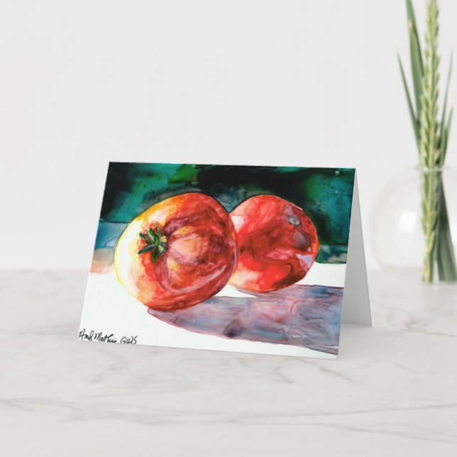 Tarjeta de felicitación roja de 2 tomates (Anverso)