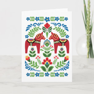 Tarjeta de felicitación roja de caballos Dala suec