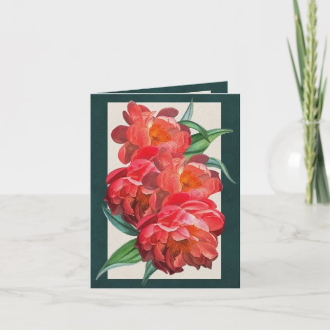 Tarjeta de felicitación roja de los Peonies (Anverso)