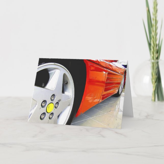 Tarjeta de felicitación roja del coche de deportes (Anverso)