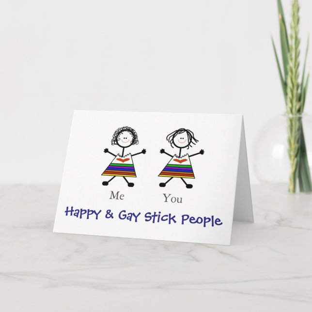 Tarjeta de felicitación romántica de Stickmen de 2 (Anverso)
