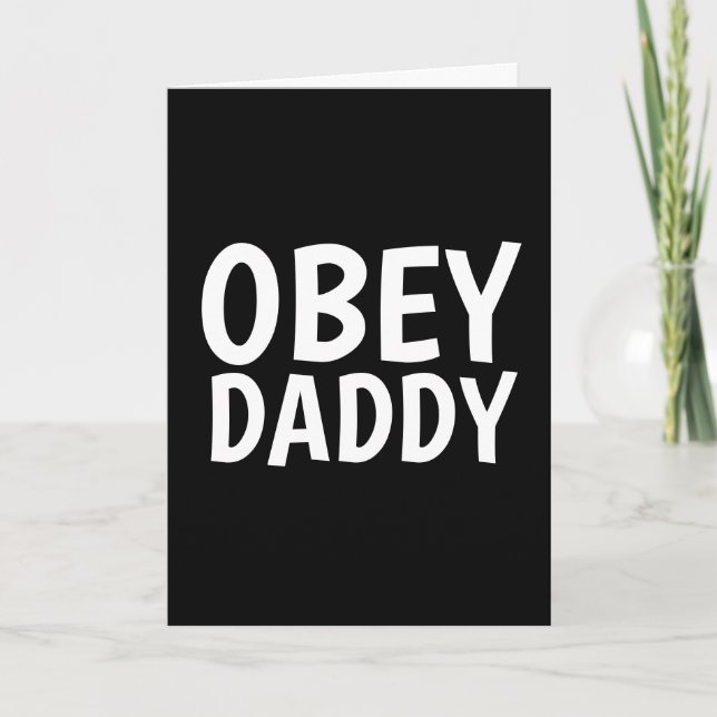Tarjeta de felicitación romántica Kinky OBEY DADDY (Anverso)