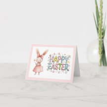 Tarjeta de felicitación rosa de Pascua con conejo