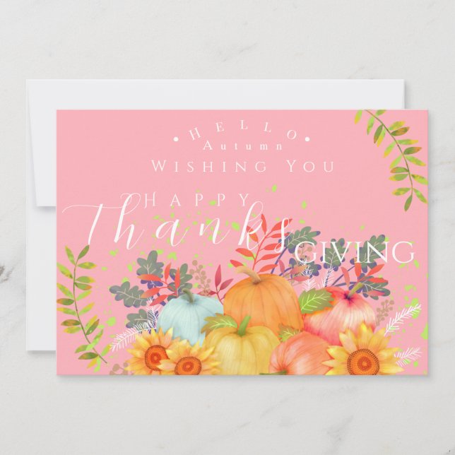 Tarjeta de felicitación rosa del Día de Acción de  (Anverso)