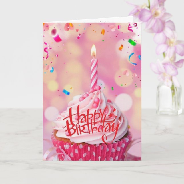 Tarjeta de felicitación rosada de copas de torta d (Orquídea)