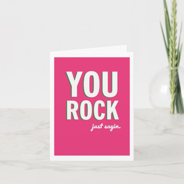 Tarjeta de felicitación rosada de You Rock (Anverso)
