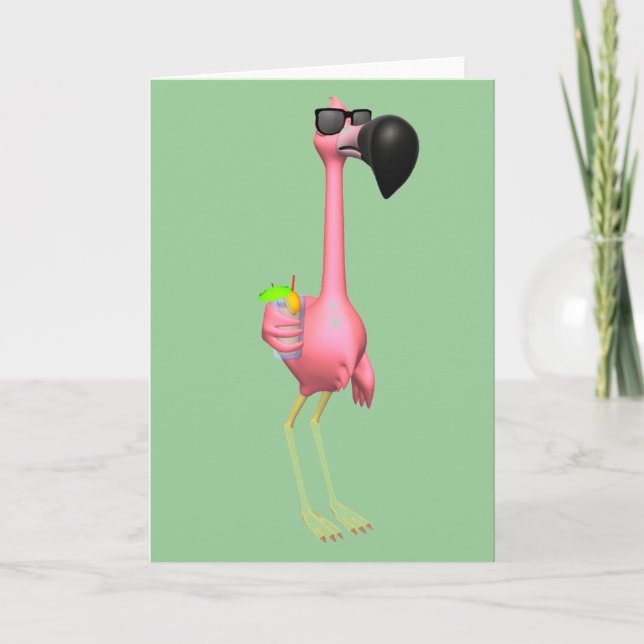 Tarjeta de felicitación rosada del flamenco (Anverso)
