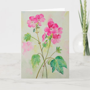 Tarjeta de felicitación rosada del geranio de la