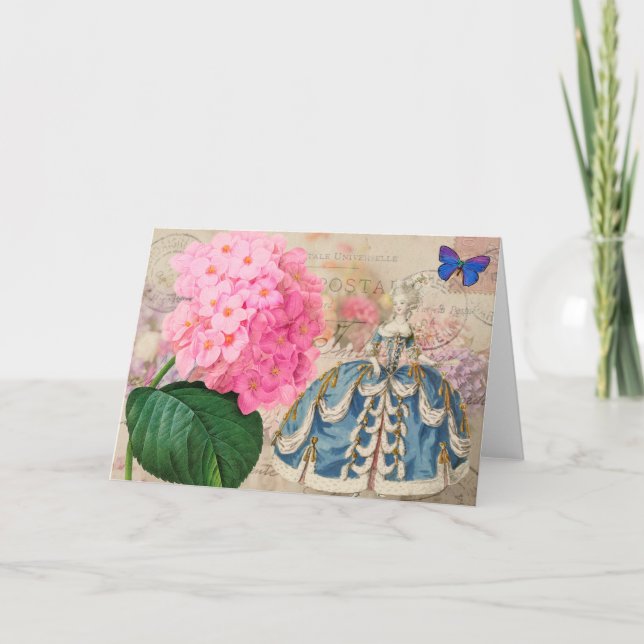 Tarjeta de felicitación rosada del Hydrangea de (Anverso)