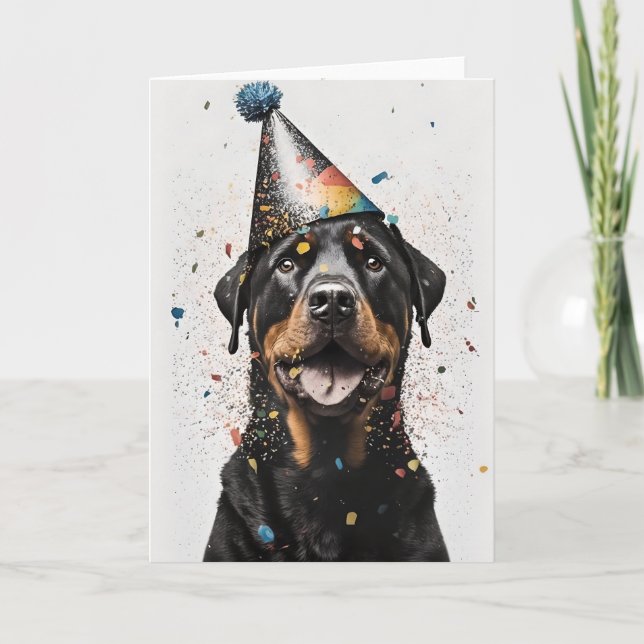 Tarjeta de felicitación Rottweiler Fiesta (Anverso)