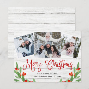 Tarjeta de felicitación Rustic 3 FOTO para Navidad
