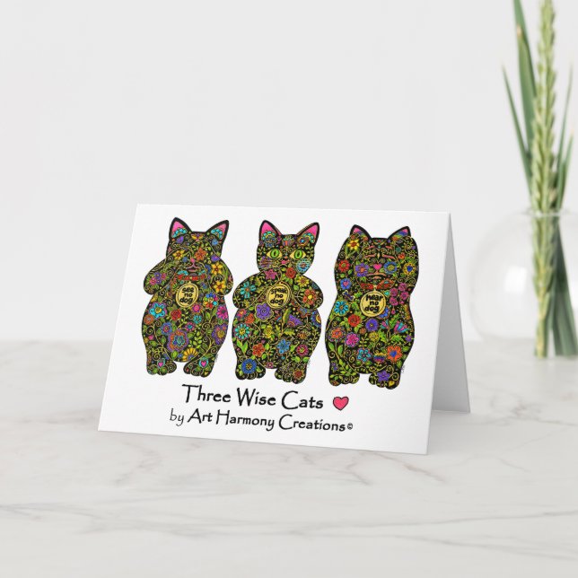 Tarjeta de felicitación sabia de tres gatos (Anverso)