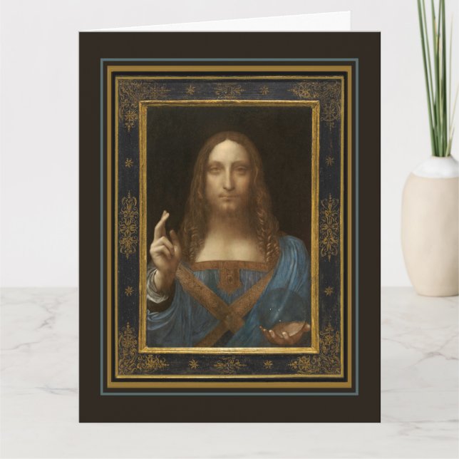 Tarjeta de Felicitación Salvator Mundi de Leonardo (Anverso)