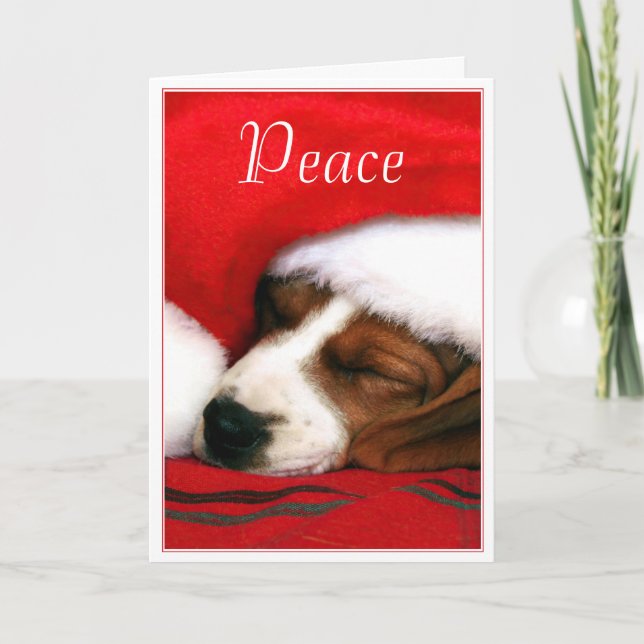 Tarjeta de felicitación Santa Puppy Segura Y Tranq (Anverso)