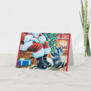 Tarjeta de felicitación Santa & Raccoon Blank
