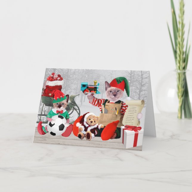 Tarjeta de felicitación Santas Kitten Elves (Anverso)